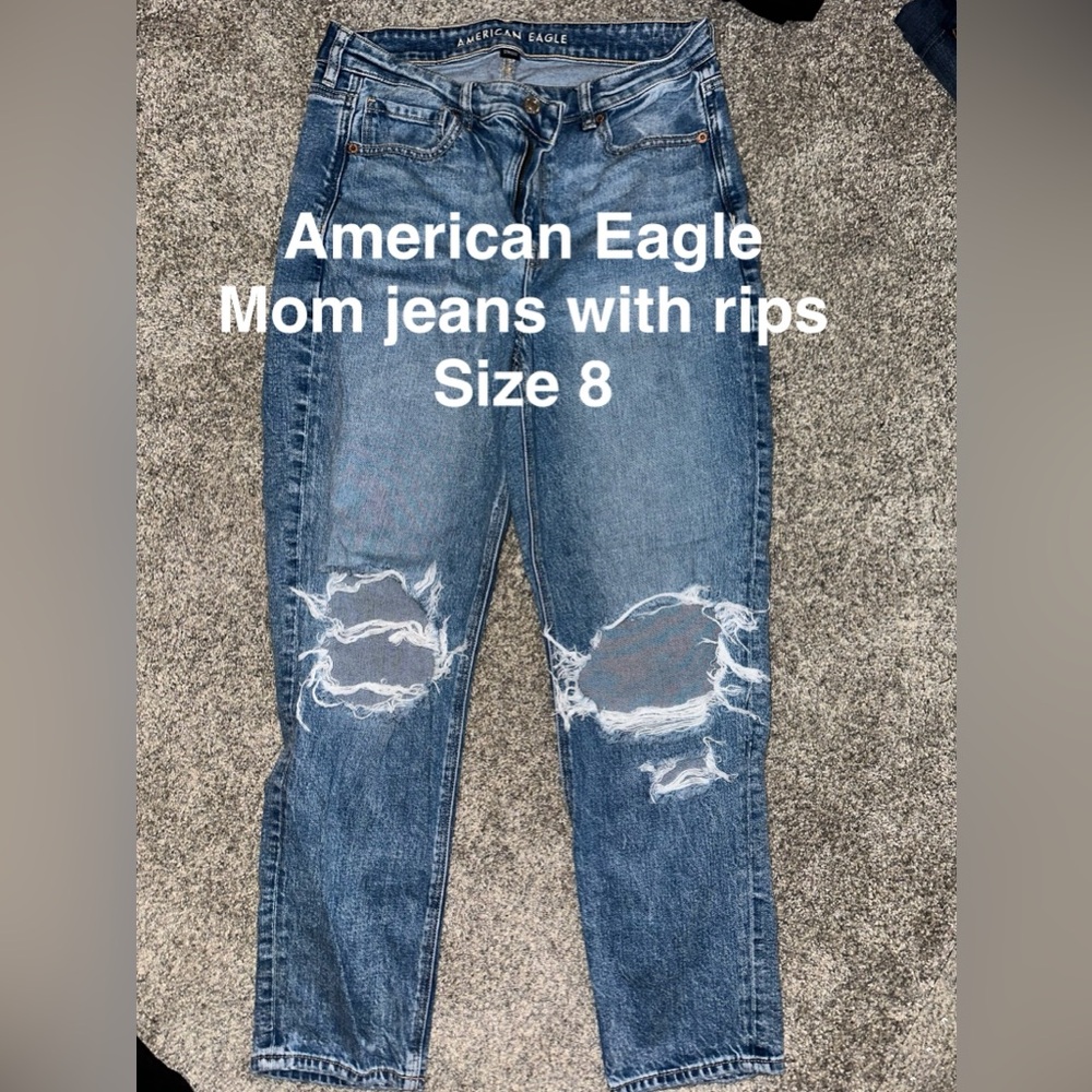 American Eagle Outfitters Blue Ripped Mom Jeans